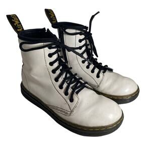 Dr Marten Zavala J Womens Size 5 White Leather Lace Up Combat Boots Shoes Casual